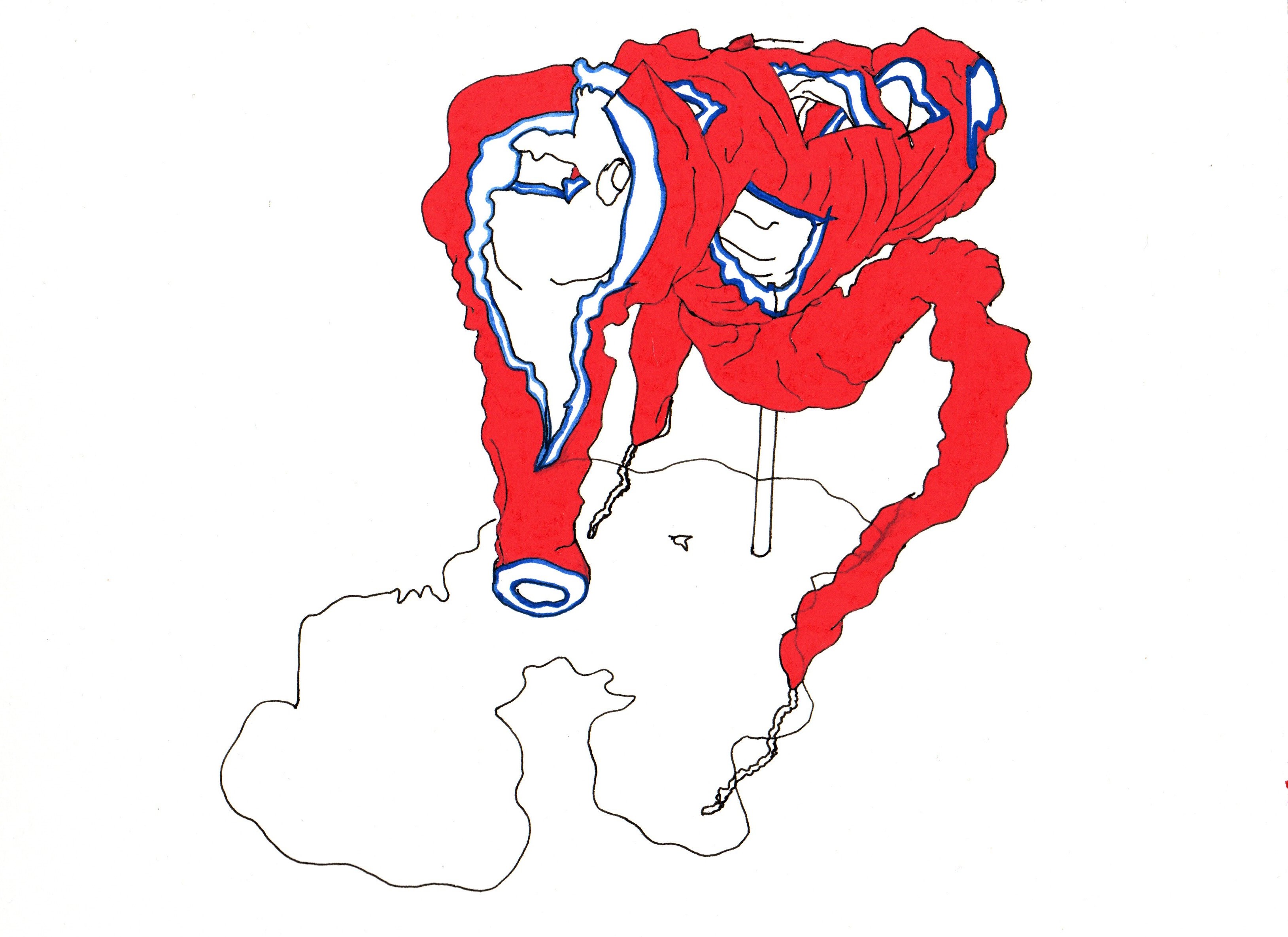 Invigilation drawing Art by the KG, 2023. Ink and acrylic on paper.