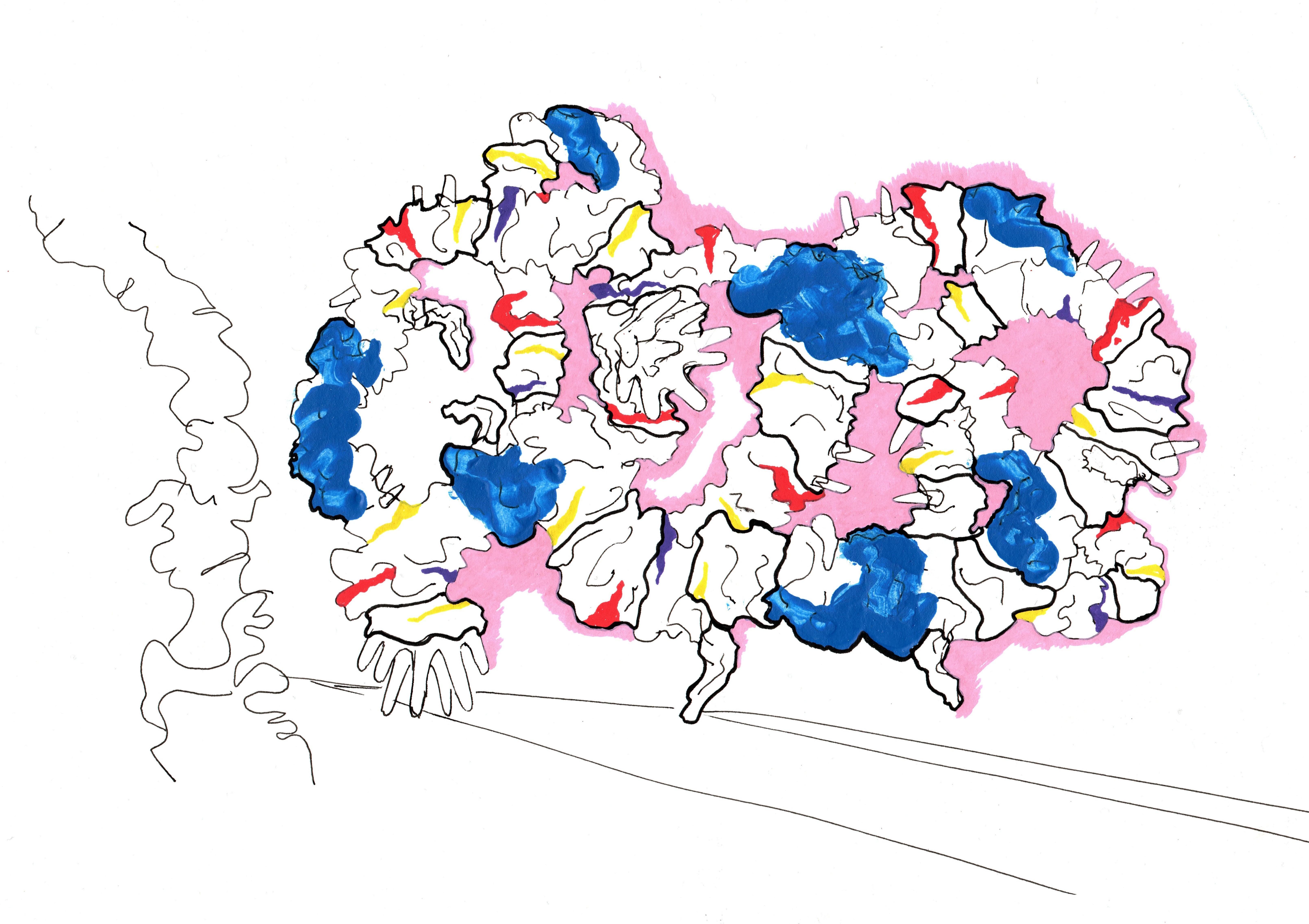 Ink, acrylic, and gouache on paper